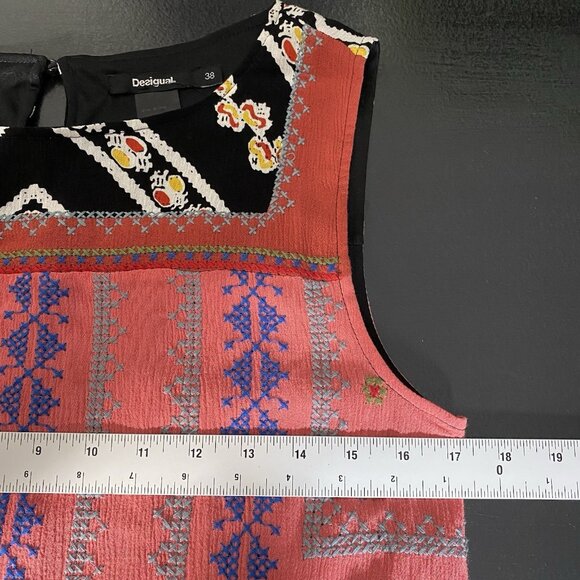 Desigual Creta Dress 38 Boho Embroidered Mixed Print Eclectic Ethnic Patchwork - Picture 15 of 16